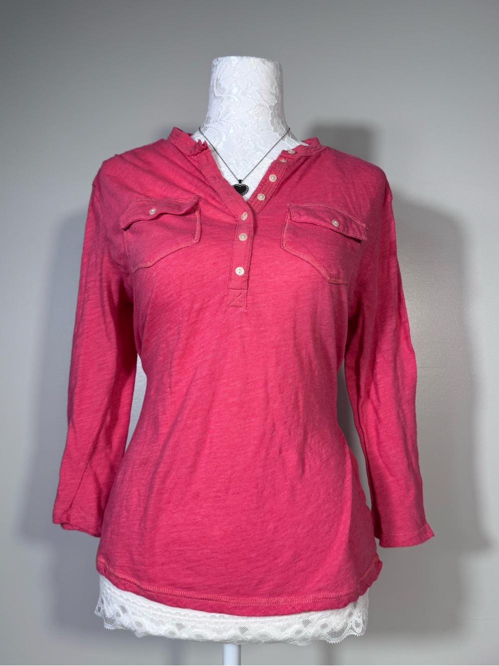 Women’s Pink Aeropostale Henley Long Sleeve Top